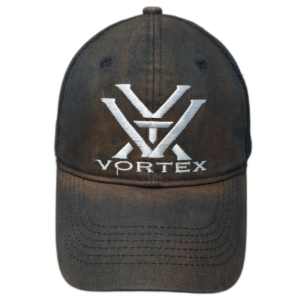 Vortex Trucker Hat Black One Size Mesh Back Snapback Distressed Logo Outdoor